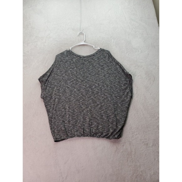 AB Studio Blouse Top Womens Size Medium Gray Striped Knit Rhinestone Round Neck - Picture 2 of 6